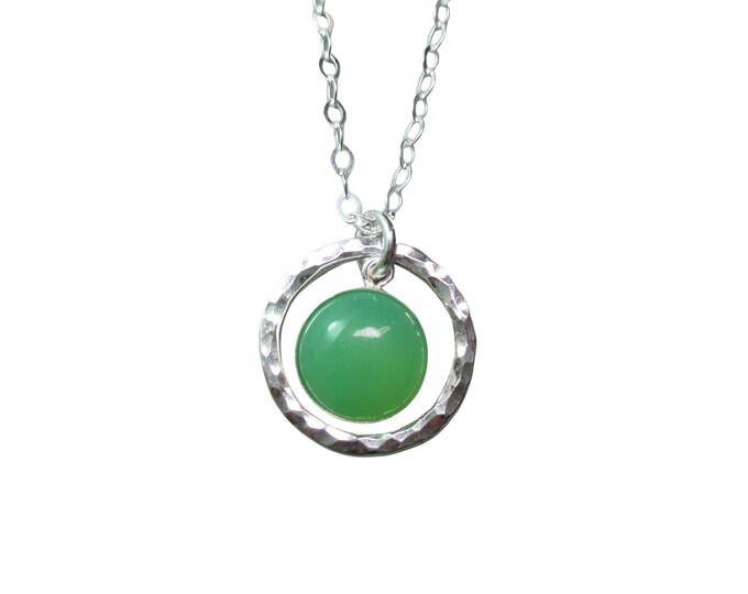 Chrysoprase Necklace with Hammered Silver Circle