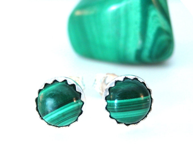 Malachite Stud Earrings, 6mm
