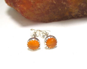 Carnelian Stud Earrings, Sterling Silver Carnelian Post Earrings, Orange Earrings