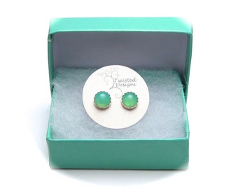 Chrysoprase Studs, Green Gemstone Stud Earrings 6mm