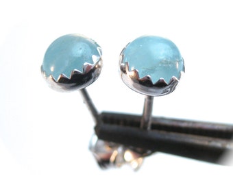 Milky Aquamarine Earrings Studs in Sterling Silver 5mm Round