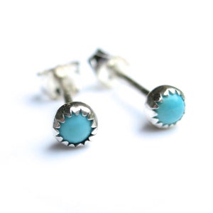 Tiny Turquoise Studs, 3 mm Stud earrings, Cartilage Earrings, Second Hole Piercing, 3mm turquoise studs image 2