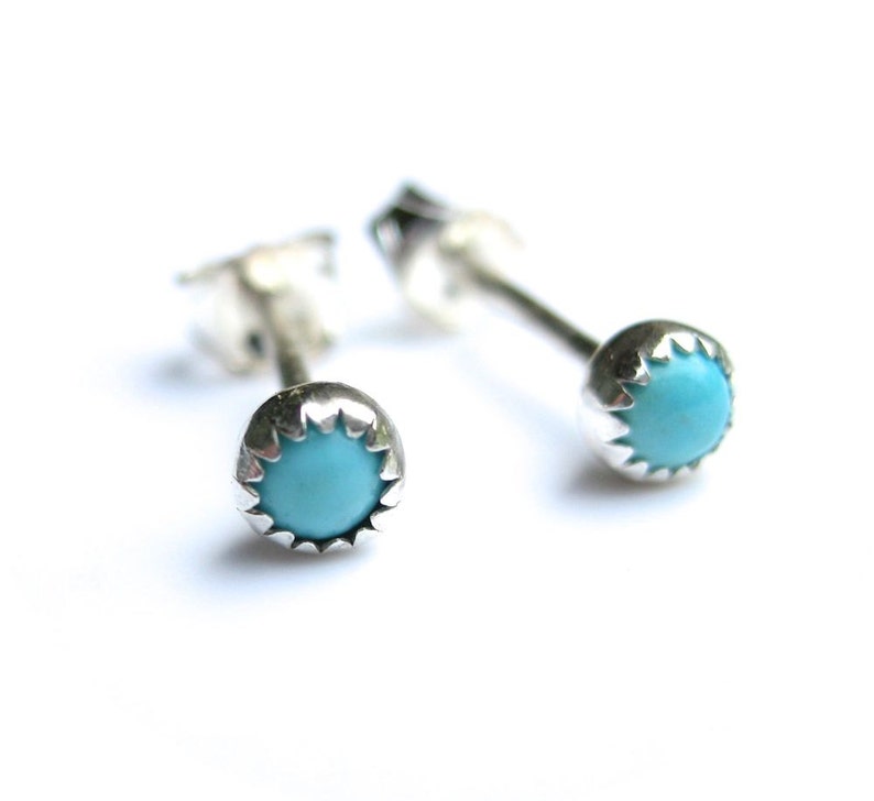 Tiny Turquoise Studs, 3 mm Stud earrings, Cartilage Earrings, Second Hole Piercing, 3mm turquoise studs image 2