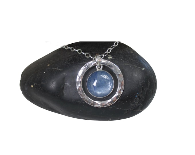 Kyanite Necklace with Hammered Silver Circle