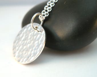 Simple Hammered Pendant Necklace in Sterling Silver