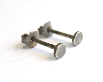 Tiny Black Flat Studs- Unisex or Mens Studs, 3 mm studs, Black Nail Studs, Earrings for Men