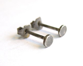 Tiny Black Flat Studs- Unisex or Mens Studs, 3 mm studs, Black Nail Studs, Earrings for Men