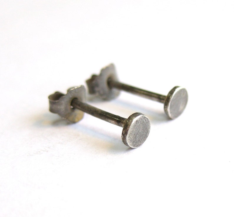 Tiny Black Flat Studs Unisex or Mens Studs, 3 mm studs, Black Nail Studs, Earrings for Men image 1