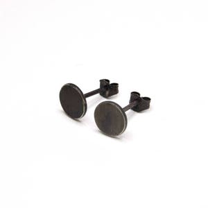 Black Circle Stud Earrings, Earrings For Men, Oxidized Silver Studs