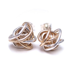 Silver and Gold Stud Earrings, Gold and Silver Knot Studs, Jewelry Trends, Mixed Metal