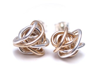 Silver and Gold Stud Earrings, Gold and Silver Knot Studs, Jewelry Trends, Mixed Metal