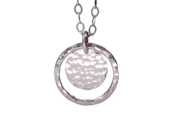 Sterling Silver Hammered Disc and Circle Necklace