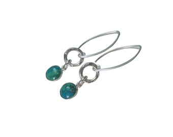 Chrysocolla Dangle Earrings with Hammered Silver Circles