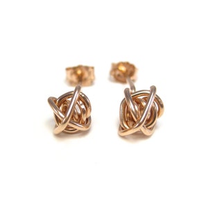 Pink Gold Stud Earrings, Rose Gold Knot Studs, Pink Gold Earrings