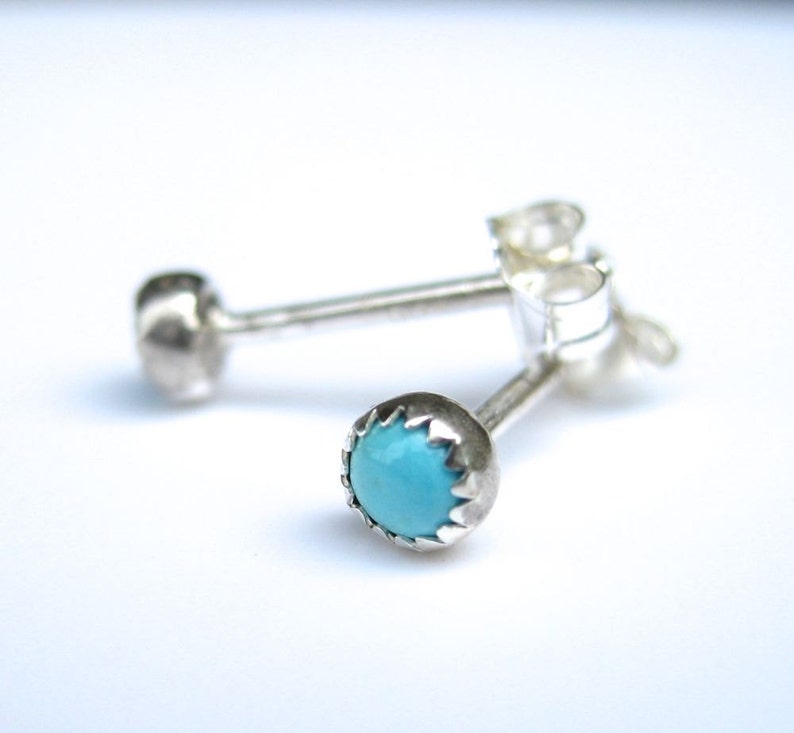 Tiny Turquoise Studs, 3 mm Stud earrings, Cartilage Earrings, Second Hole Piercing, 3mm turquoise studs image 1