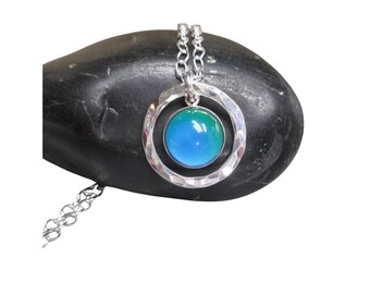 Color Changing Necklace with Hammered Silver Circle