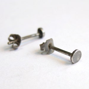 Tiny Black Flat Studs Unisex or Mens Studs, 3 mm studs, Black Nail Studs, Earrings for Men image 2