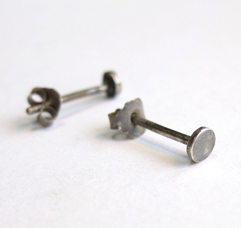 Tiny Black Flat Studs Unisex or Mens Studs, 3 mm studs, Black Nail Studs, Earrings for Men image 2