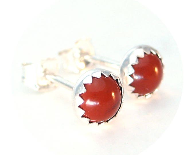 Red Jasper Stud Earrings, Red Studs Sterling Silver