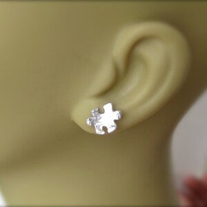 Hammered Silver Puzzle Piece Earrings, Puzzle Stud Earrings, Autism Awareness Jewelry image 4