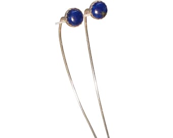 Blue Lapis Threader Earrings in Sterling Silver