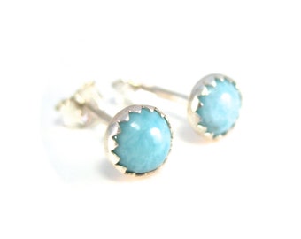 Larimar Stud Earrings, 5mm Light Blue Gemstone Studs