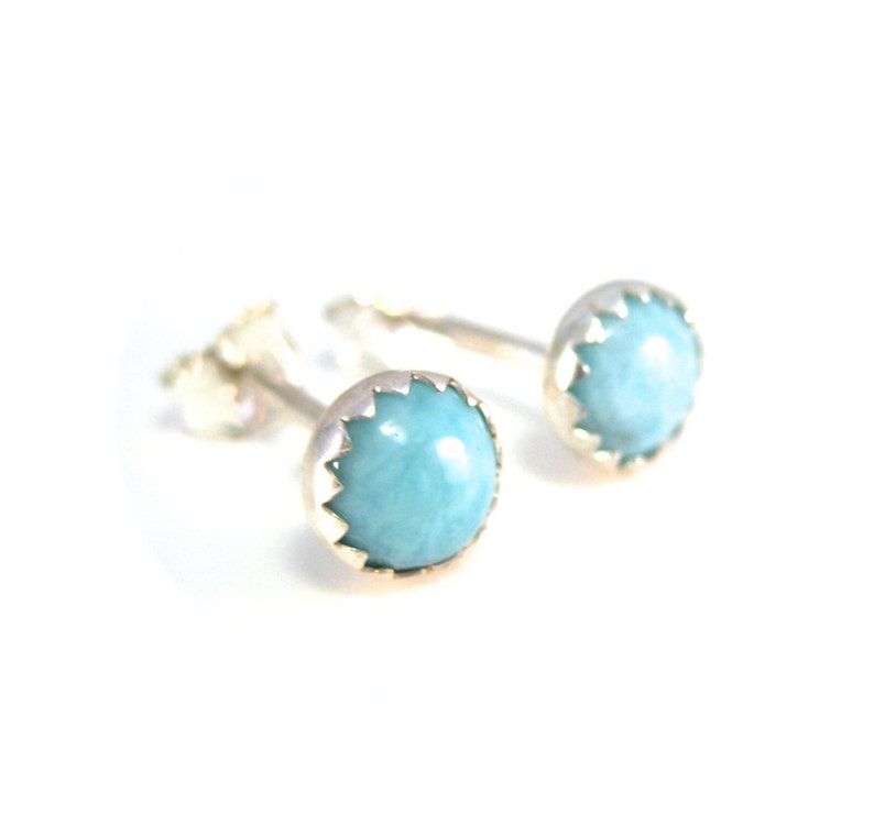 Larimar Stud Earrings, 5mm Light Blue Gemstone Studs image 1