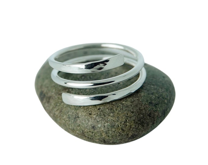 Hammered and Smooth Sterling Silver Adjustable Ring