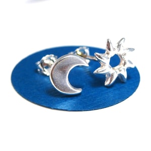 Moon and Sun Studs, Sun and Moon Mismatched Earrings, Moon Sun Earrings