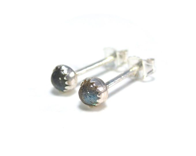 Tiny Labradorite Stud Earrings, Cartilage Studs, Second Hole Piercing Earrings 3mm Labradorite