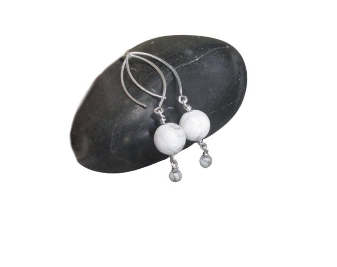 White Howlite Dangle Earrings in Sterling
