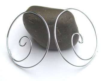 Sterling Silver Spiral Hoops- Handmade Wire Hoop Earrings, Thin Silver Hoops