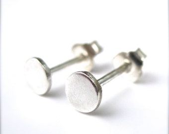 Small Flat Silver Studs- Mens Studs or Unisex, 4 mm studs