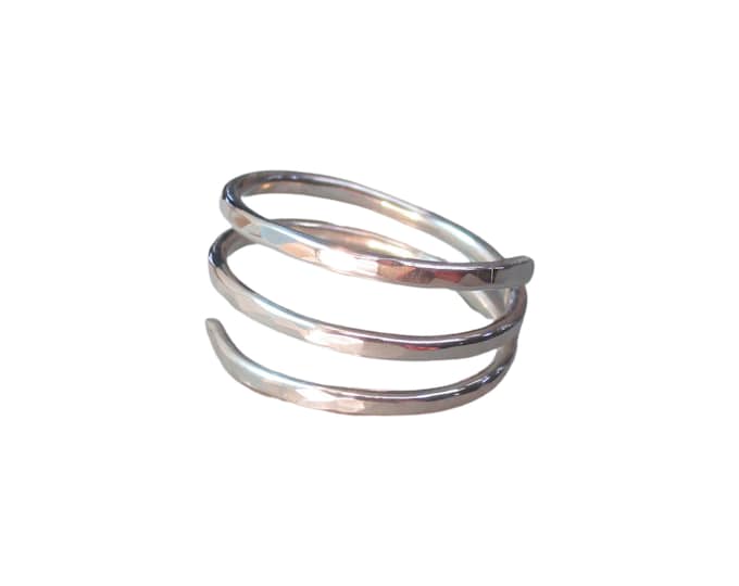 Triple Band Silver Adjustable Ring with Hammered Texture