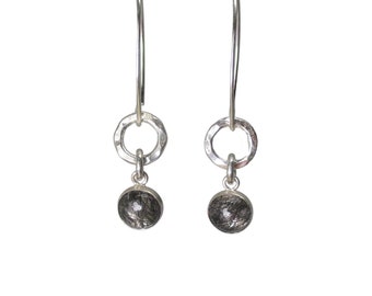 Rutile Quartz Dangle Earrings with Hammered Silver Circles