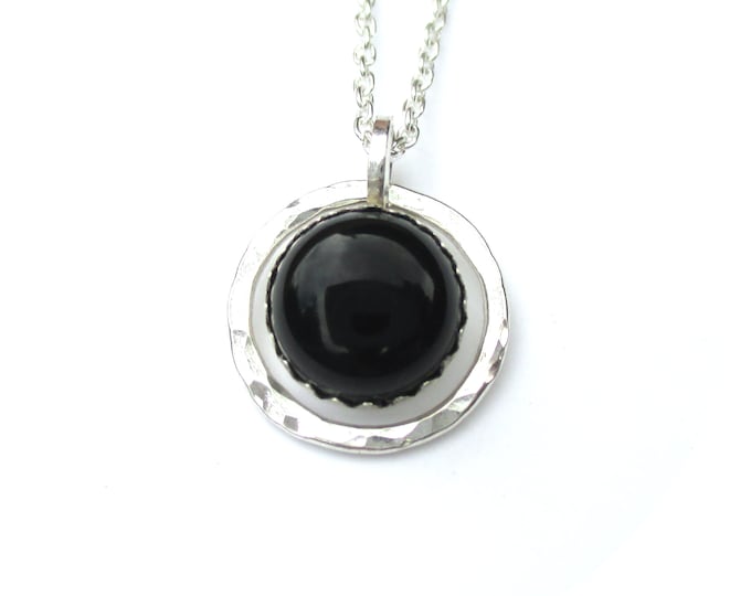 Black Onyx Gemstone Necklace in Sterling Silver