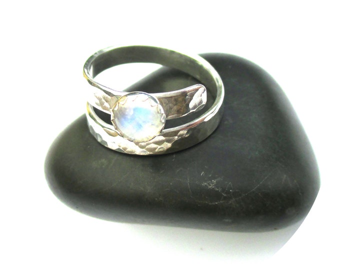 Adjustable Moonstone Ring, Silver Wraparound Gemstone Ring
