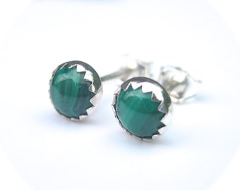 Small Malachite Stud Earrings, Stud Earrings Etsy, Green Stud Earrings, Small Mens Earrings