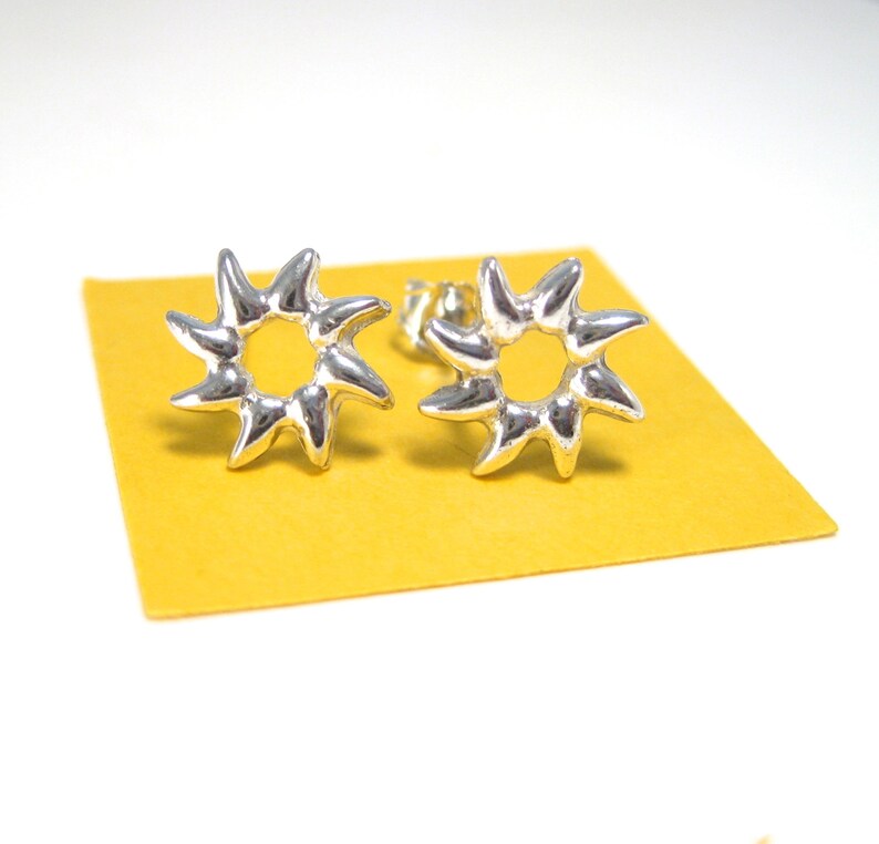 Sun Earrings, Sunburst Silver Stud Earrings, Sunny Summer Jewelry, Sun Studs image 1