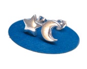Moon and Star Studs, Star and Moon Mismatched Earrings