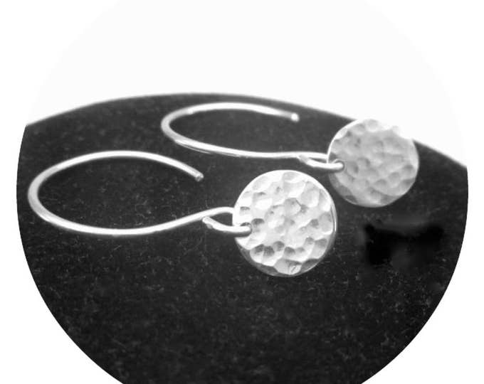 Sterling Silver Dangle Hammered Disc Earrings