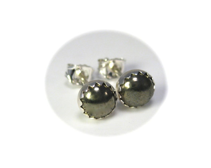 Pyrite Stud Earrings, Sterling Silver