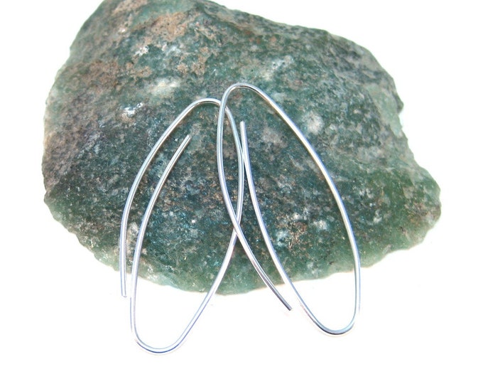 Sterling Silver Long Hoop Earrings- Unique Silver Hoops, Thin Wire Hoops, Thread Through Earrings