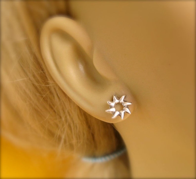 Sun Earrings, Sunburst Silver Stud Earrings, Sunny Summer Jewelry, Sun Studs image 3