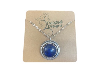 Blue Lapis Pendant with Stamped Details in Sterling Silver