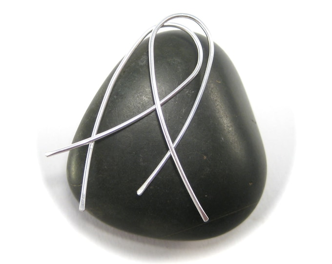 Unique Hoops- Wishbone Shaped Sterling Silver Hoops, Thread Through Earrings