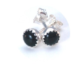 4mm Black Gemstone Studs, Black Onyx Earrings for Him or Her