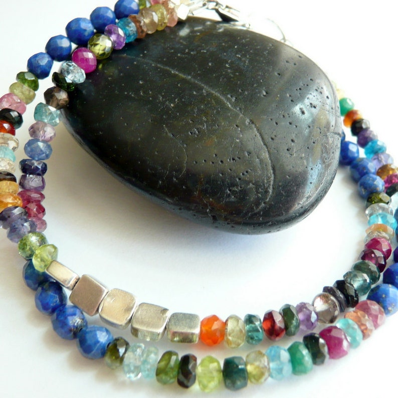 Artisan Handcrafted OOAK Double Strand Lapis Lazuli Multi Colored Semi Precious Stone Sterling Silver Bohemian Hippie Bracelet