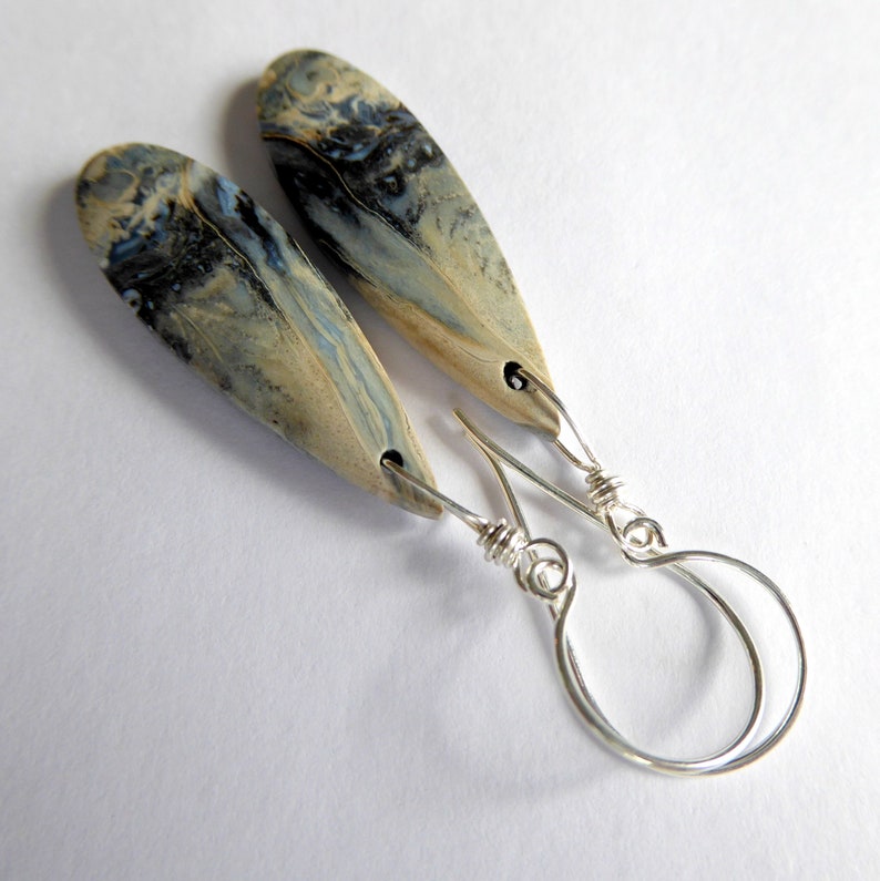 Petrified Palm Wood Fossil Sterling Silver Earrings Elegant Mothers Day Gift for Her Unique One of A Kind Gemstone Long Dangle Earrings