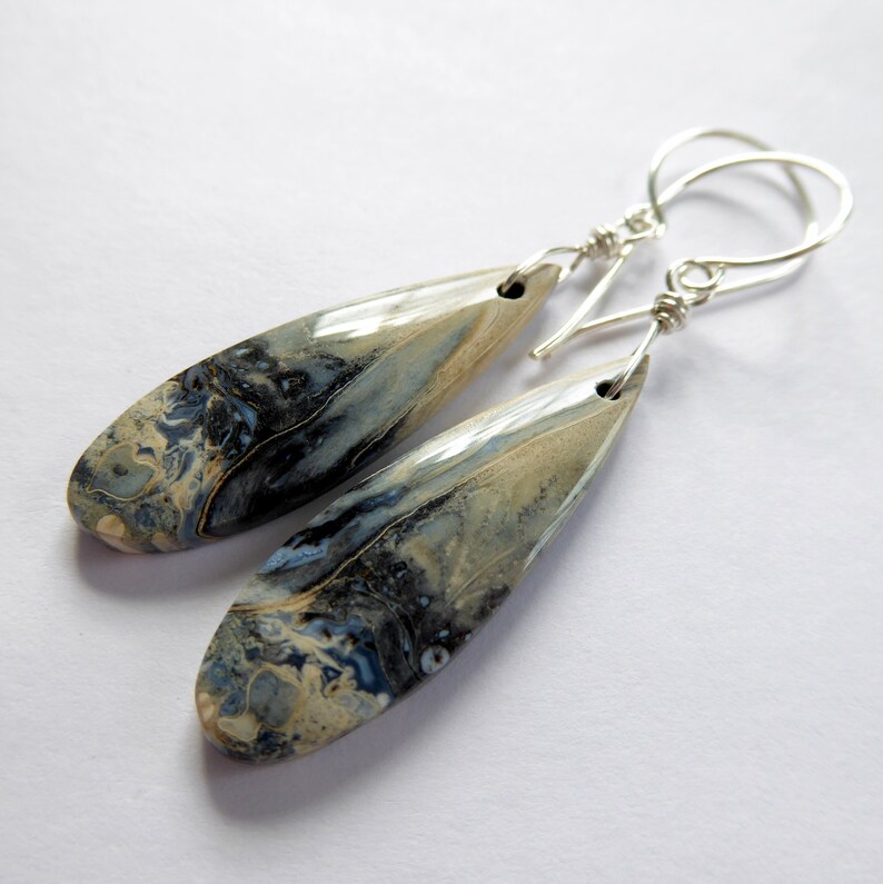 Petrified Palm Wood Fossil Sterling Silver Earrings Elegant Mothers Day Gift for Her Unique One of A Kind Gemstone Long Dangle Earrings
